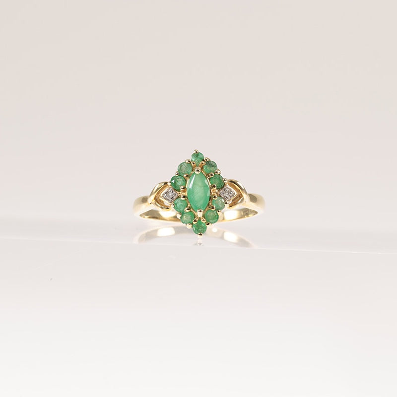 9Ct Gold Emerald And Diamond Dress Ring — preloved 9ct gold, emerald | Sparklier Fine Jewellery