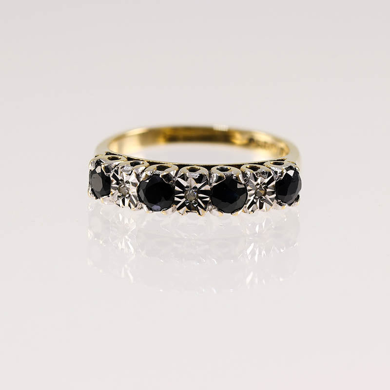 Diamond &amp; Sapphire Half Eternity 9Ct Gold Ring