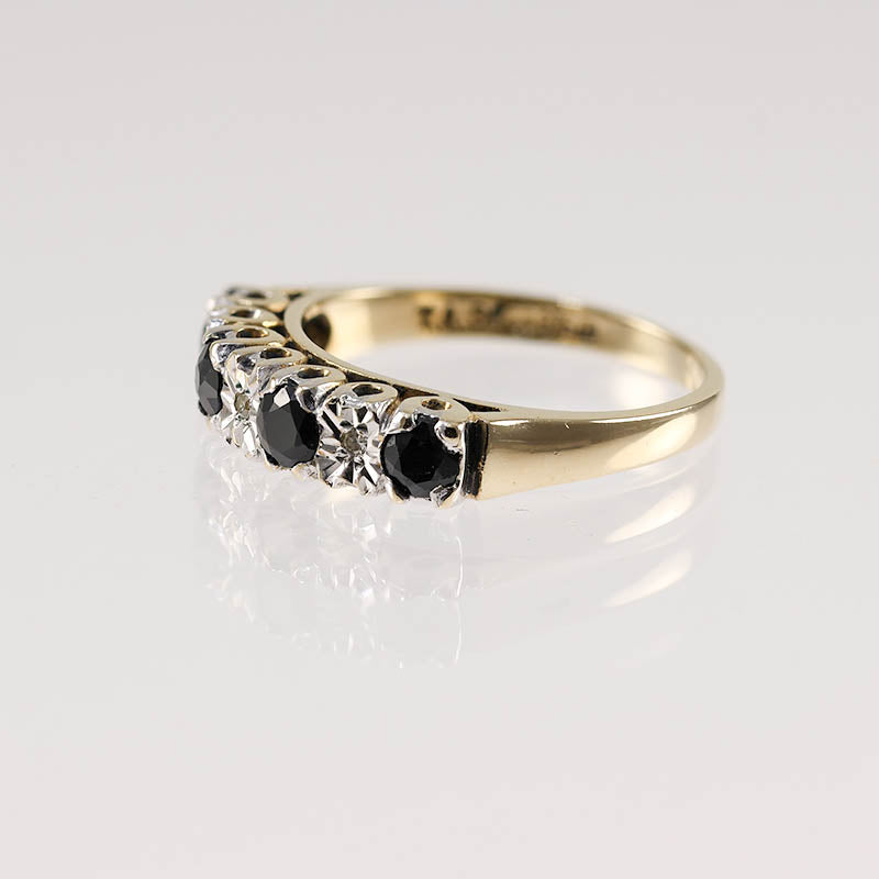 Diamond &amp; Sapphire Half Eternity 9Ct Gold Ring