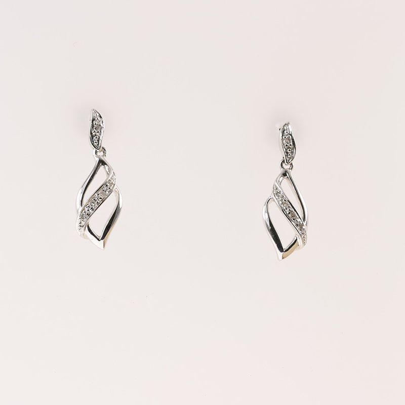 9Ct White Gold Diamond Drop Earrings