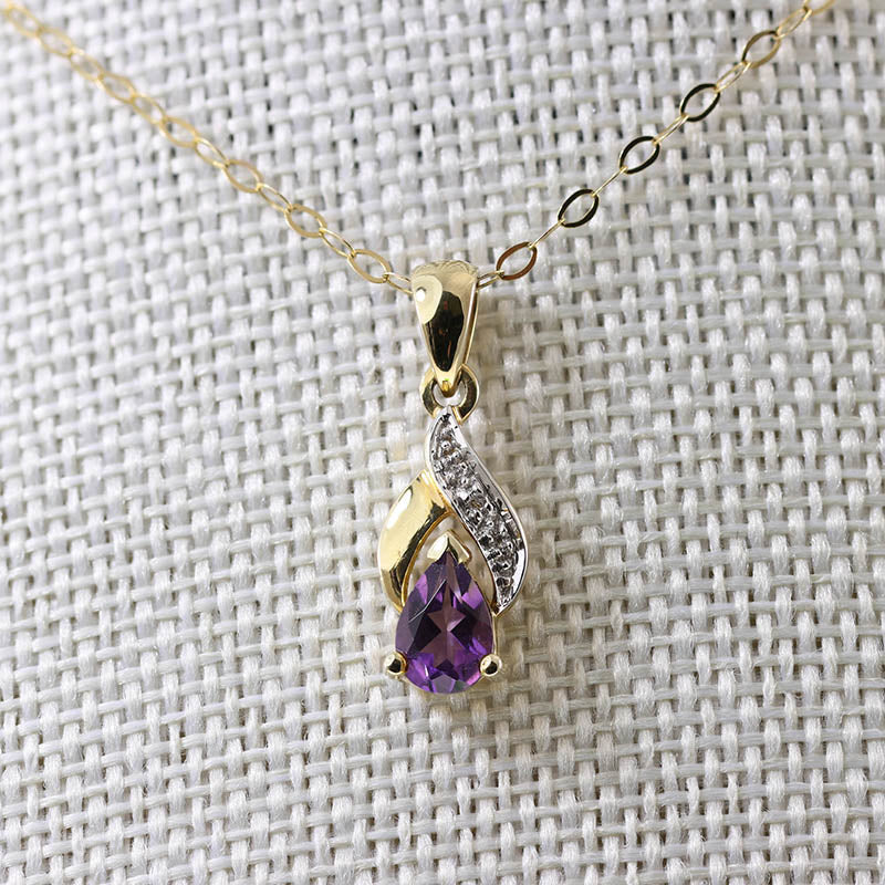 9Ct Gold Contemporary Amethyst &amp; Diamond Pendant