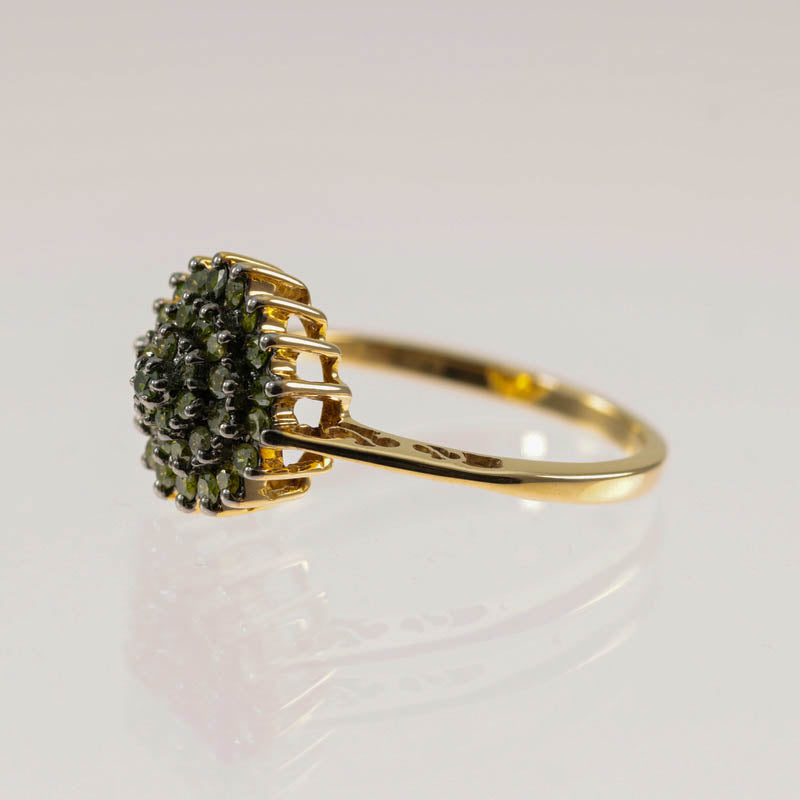 9Ct Gold Green Diamond Ring 0.50Ct Diamonds — side profile showing gallery and shank
