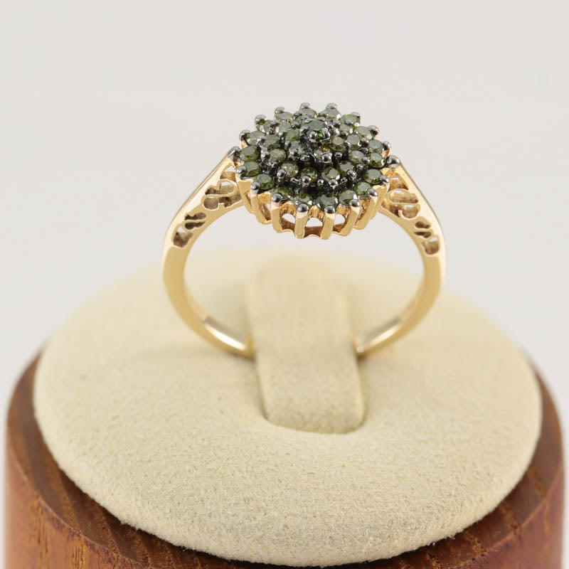 9Ct Gold Green Diamond Ring 0.50Ct Diamonds — displayed on ring stand