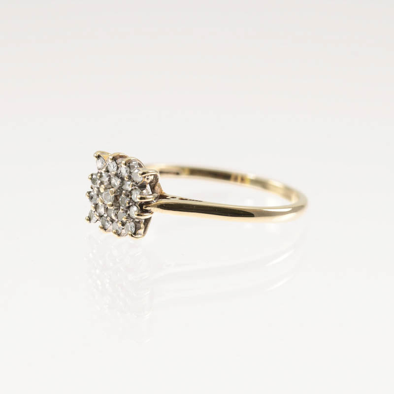 9Ct Gold Diamond Square Cluster Ring — side profile showing cluster head and shank