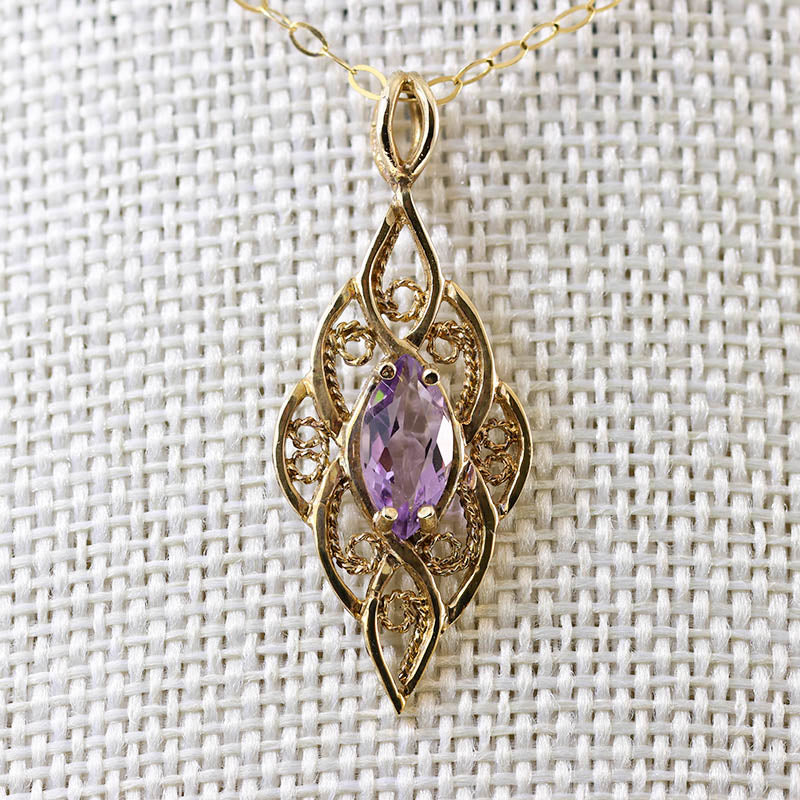9Ct Gold Open Work Amethyst Pendant