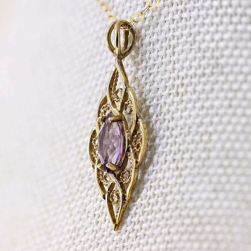 9Ct Gold Open Work Amethyst Pendant