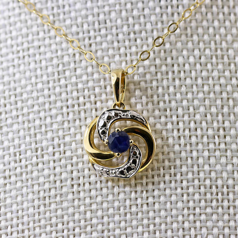 9Ct Gold Sapphire and White Gold Spiral Pendant