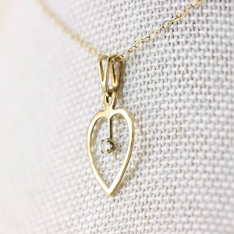9Ct Open Work Diamond Heart Shape Pendant