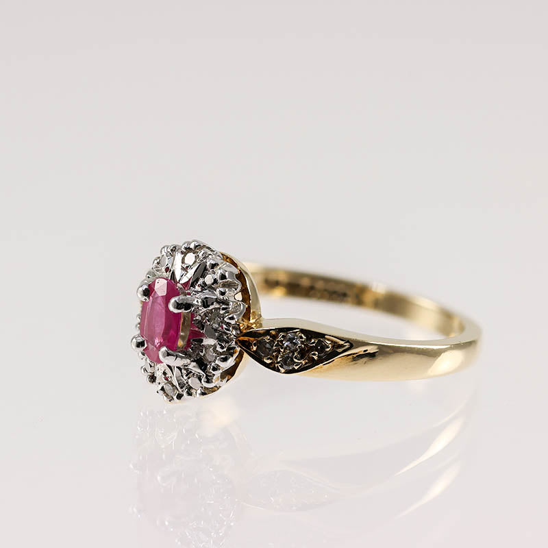 9Ct Gold Ruby &amp; Diamond Halo Ring