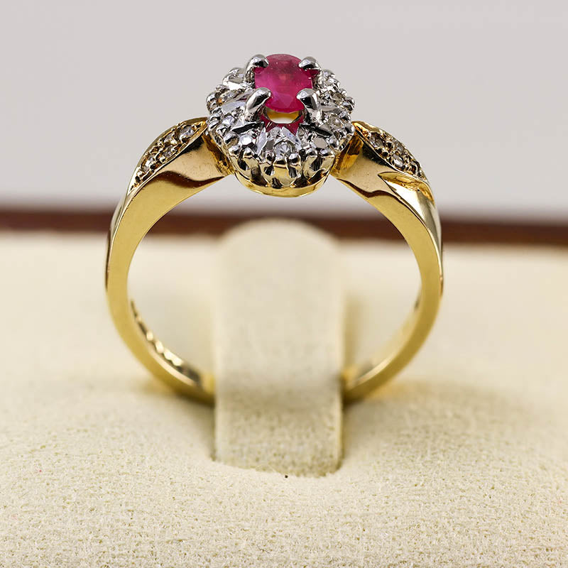 9Ct Gold Ruby &amp; Diamond Halo Ring