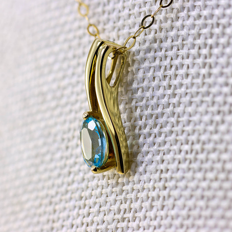 9Ct Gold Pale Blue Topaz Drop Pendant