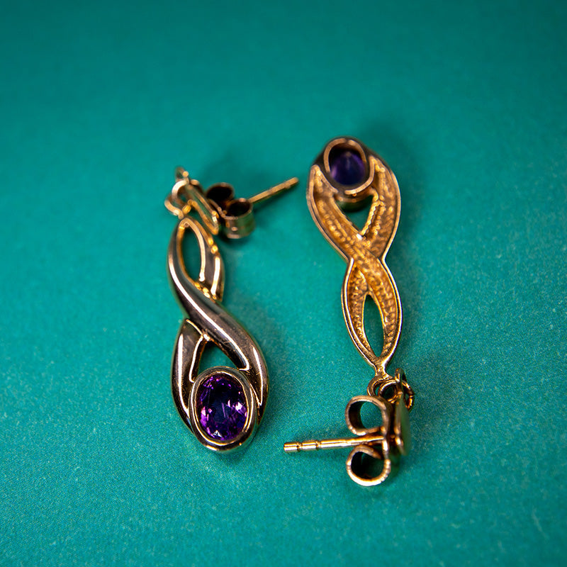 9Ct Gold Paired Earrings Amethyst