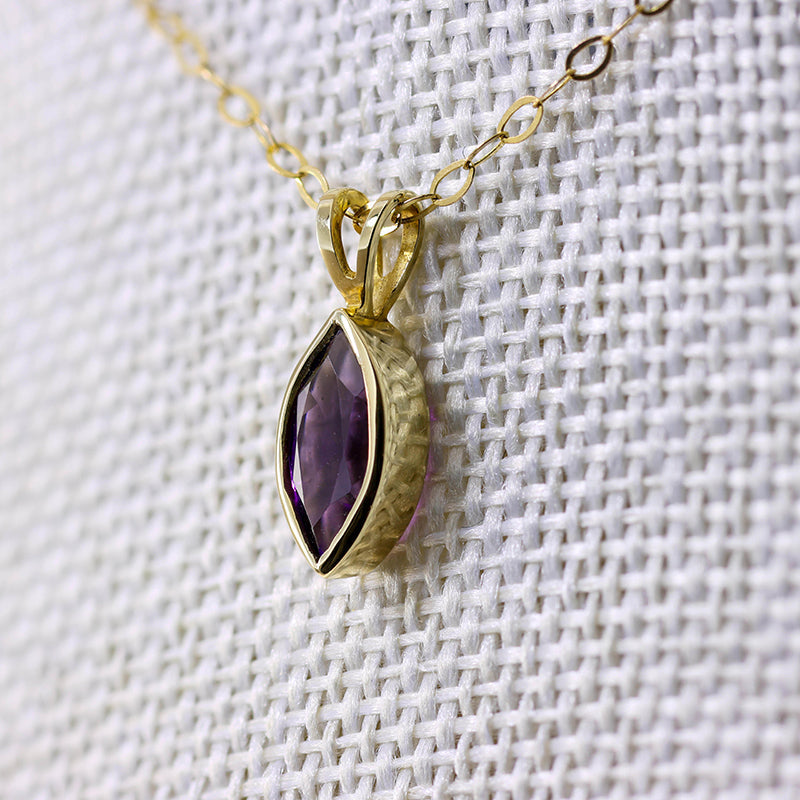 9Ct Gold Marquise Cut Amethyst Pendant