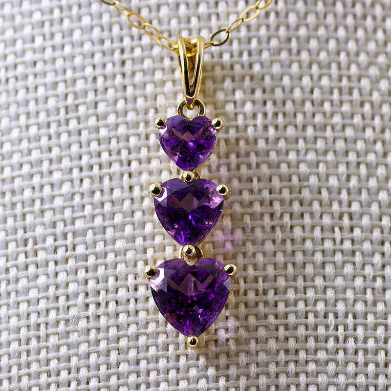 9ct Gold Amethyst Heart Drop Pendant Immaculate