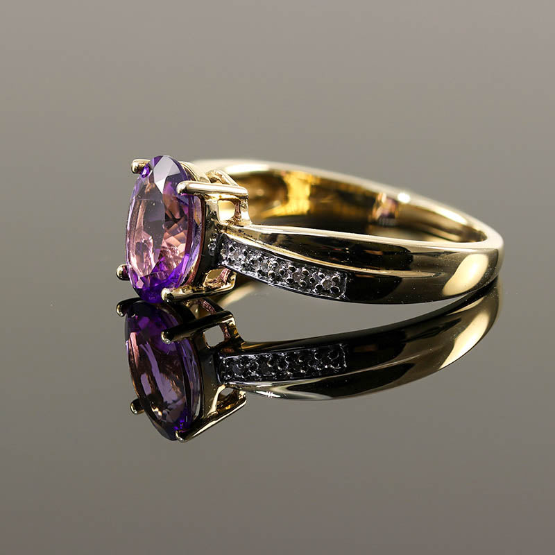 9Ct Gold Amethyst Single Stone Ring With Diamond Set Shank