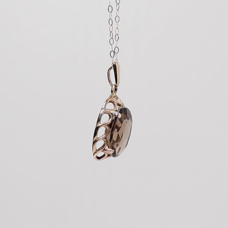 9ct Gold Smoky Quartz Pendant Vintage 1991