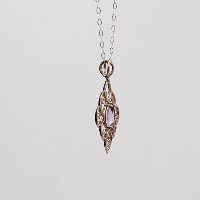 9Ct Gold Open Work Amethyst Pendant