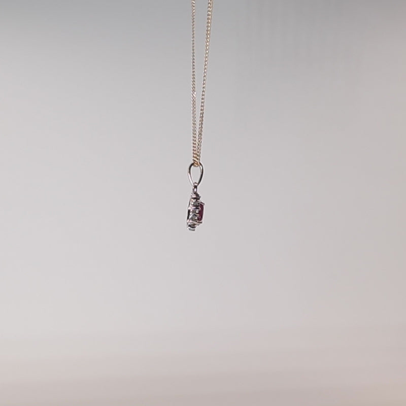 9Ct Gold Ruby &amp; Diamond Halo necklace