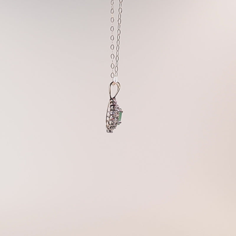 9Ct Gold Emerald & Diamond Halo Pendant