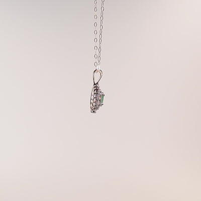 9Ct Gold Emerald & Diamond Halo Pendant