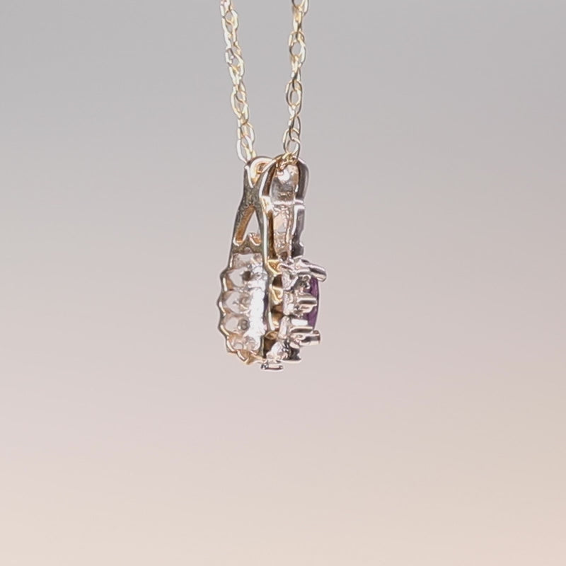9Ct White And Yellow Gold Diamond And Amethyst Pendant