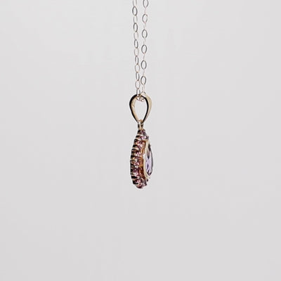 9Ct Gold Pear Shaped Amethyst Halo Pendant