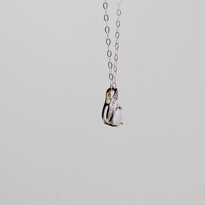 9Ct Gold Pear Cut Opal Diamond Pendant