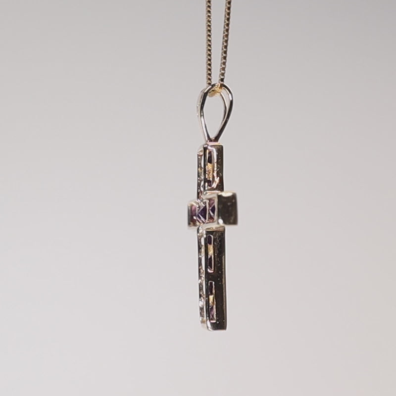 9Ct Gold Square Cut Amethyst Crucifix Pendant