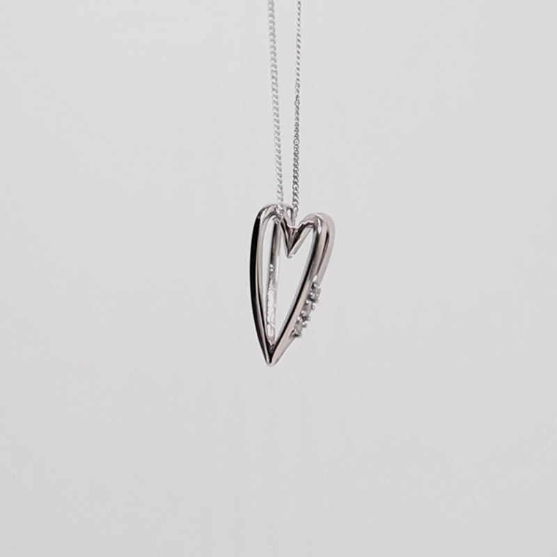 9Ct Gold Contemporary 3 Diamond Three Dimensional Heart Pendant