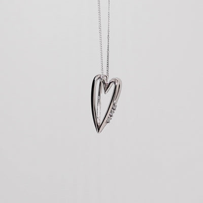 9Ct Gold Contemporary 3 Diamond Three Dimensional Heart Pendant