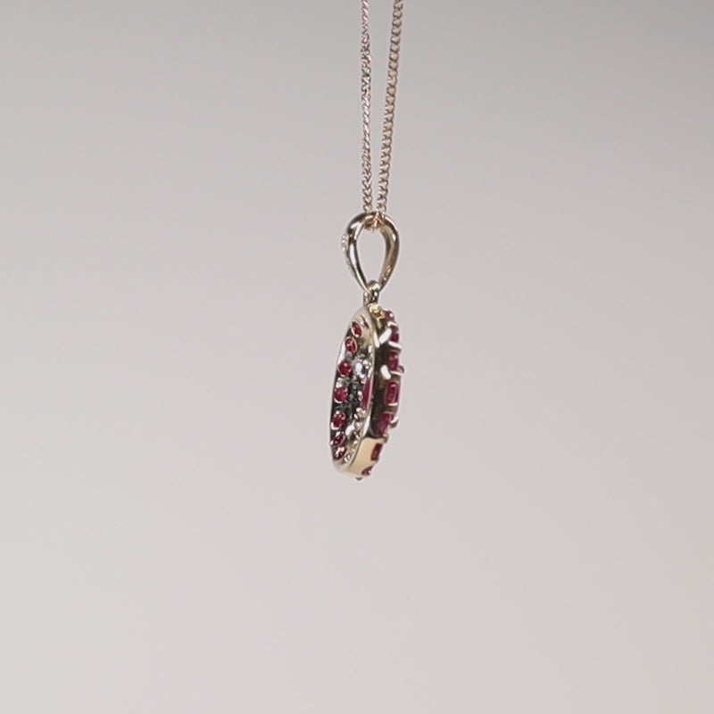 9Ct Gold Ruby, Diamond &amp; Ruby Double Halo necklace