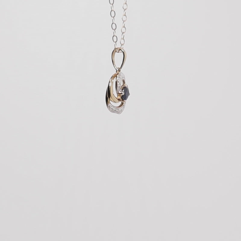 9Ct Gold Sapphire and White Gold Spiral Pendant