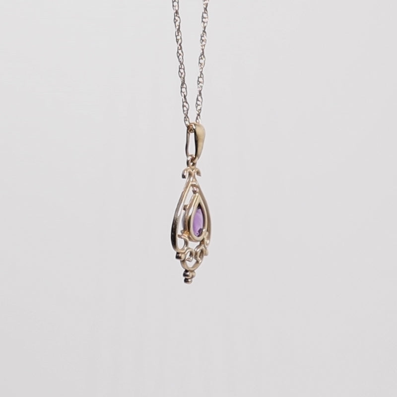 9Ct Gold Antique Scroll Work Amethyst Pendant