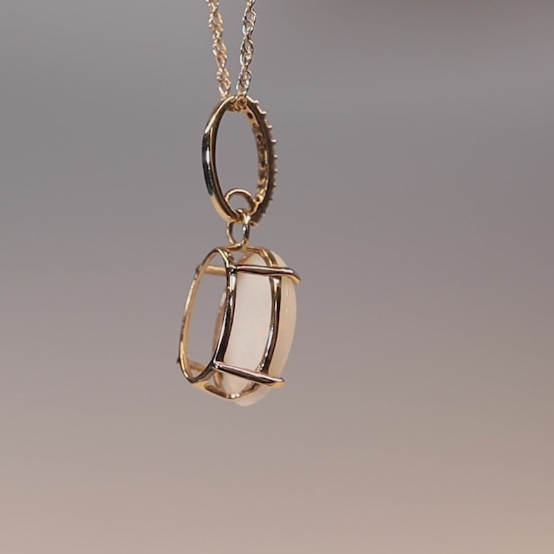 9Ct Gold Opal & Diamond Pendant