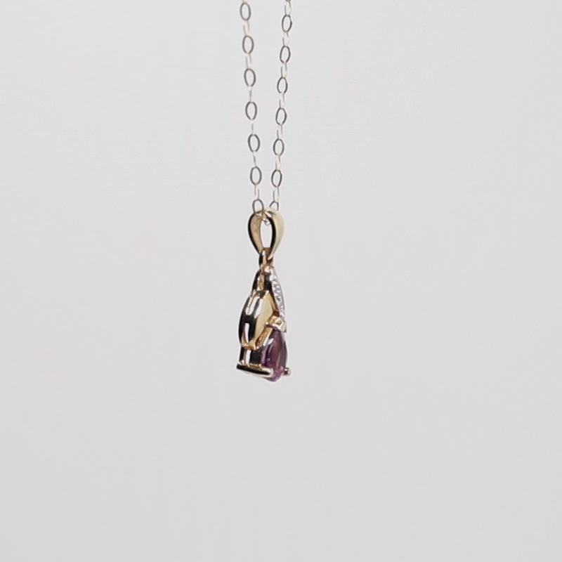9Ct Gold Contemporary Amethyst &amp; Diamond Pendant