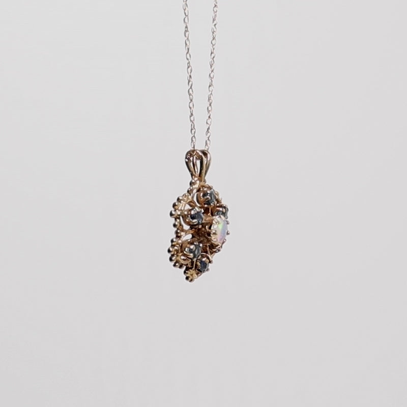 9Ct Gold Antique Opal &amp; Sapphire Floral Pendant