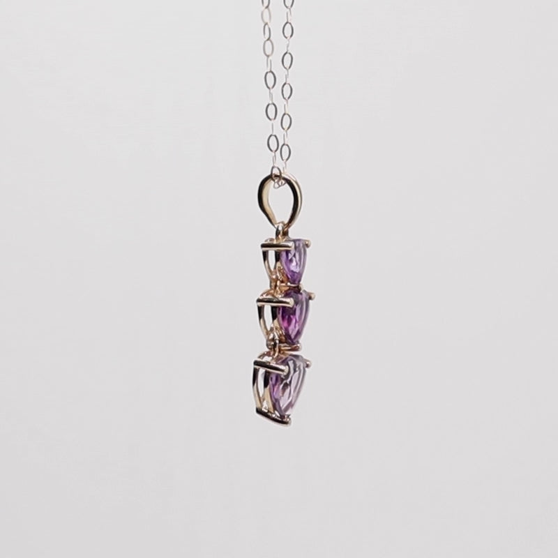 9ct Gold Amethyst Heart Drop Pendant Immaculate