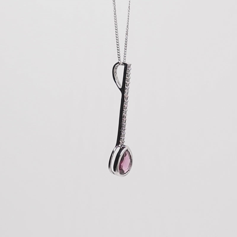 9Ct White Gold Diamond And Garnet Drop Pendant