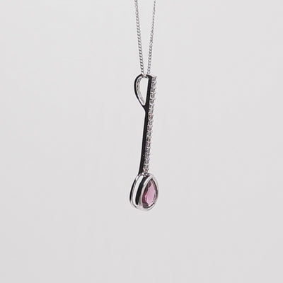 9Ct White Gold Diamond And Garnet Drop Pendant