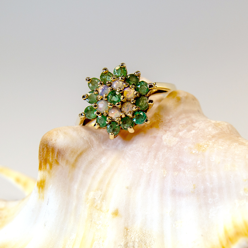 199-9ct-gold-emerald-and-opal-cluster-ring