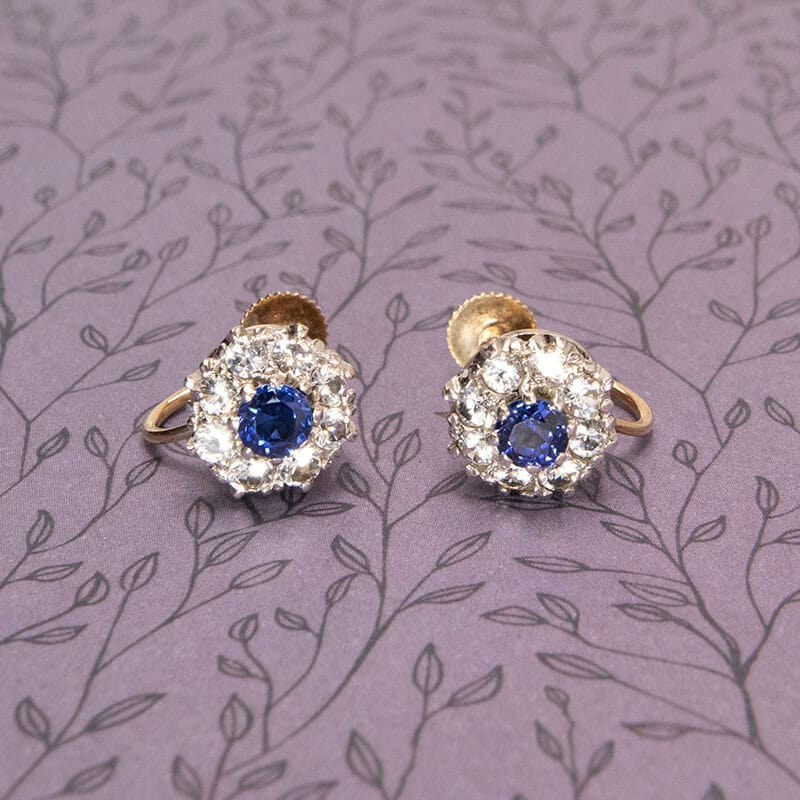 372-9ct-gold-blue-and-white-sapphire-cluster-screw-back-earrings