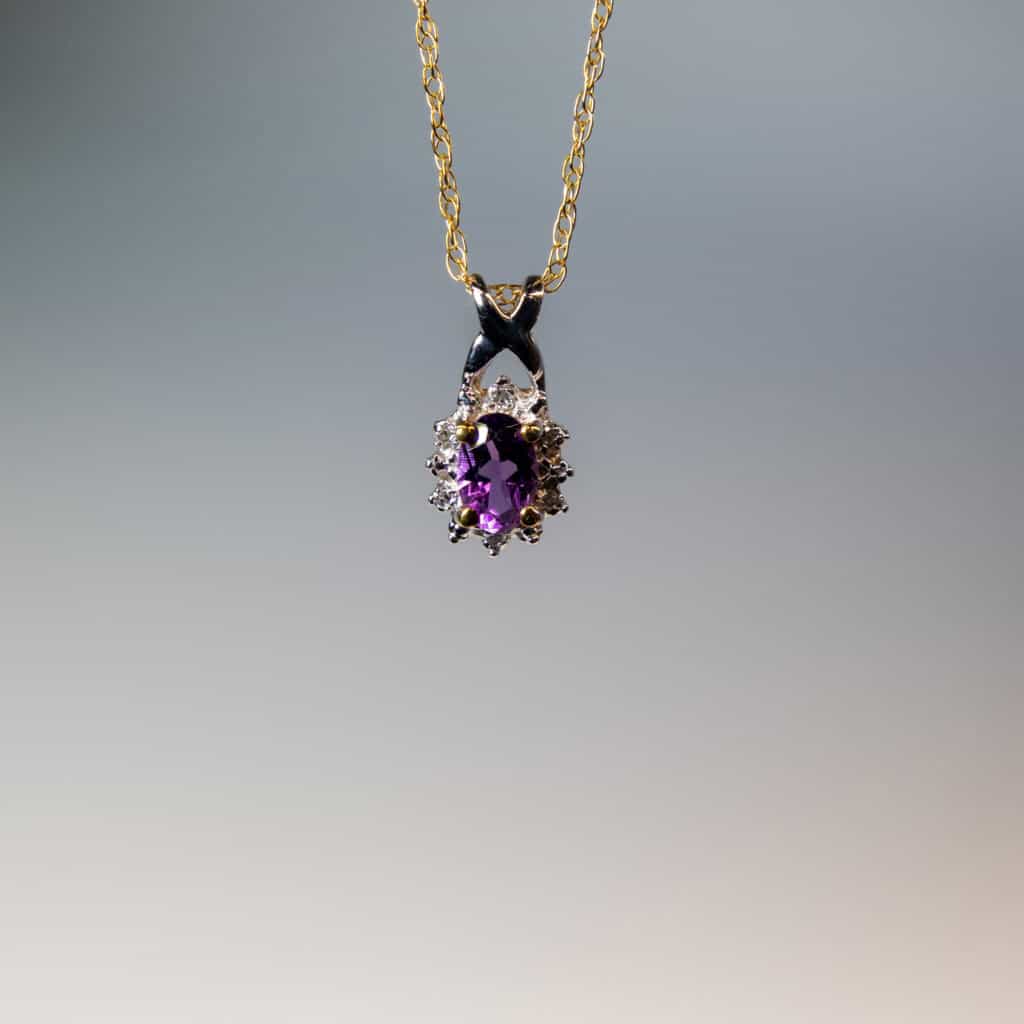 9Ct White And Yellow Gold Diamond And Amethyst Pendant