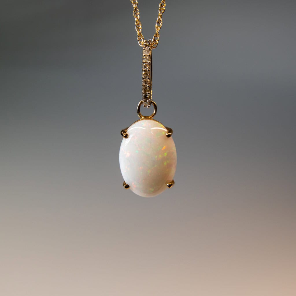 9Ct Gold Opal and Diamond Pendant