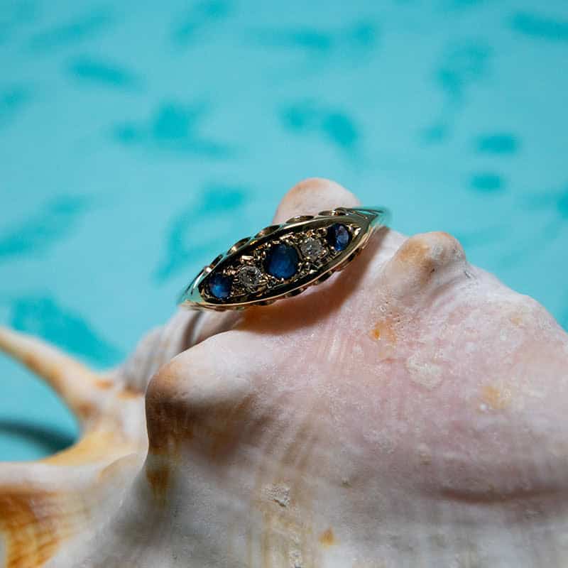 9Ct Gold Antique Sapphire & Diamond Ring